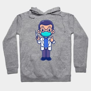 Cute Male Doctor Holding injection Cartoon Hoodie